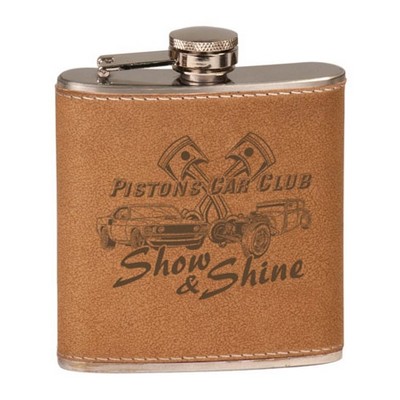 6 Oz. Light Brown Leather Flask Set