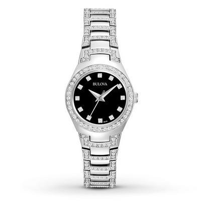 Bulova Ladies' Crystal Collection Watch w/ Black Dial