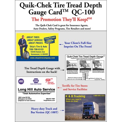 Quik-Chek (TM) Tire Tread Depth Gauge Card, Patented