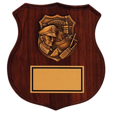 Genuine Walnut Police Shield w/Brass Plate (8¼"x9")