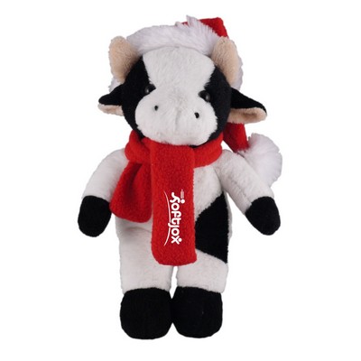 Soft Plush Stuffed Cow with Christmas Hat and Scarf