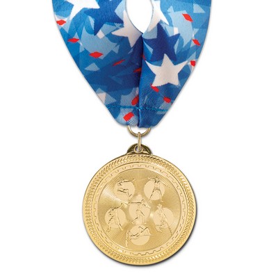 2" Field Events Brite Laser Medal w/ Stock Millennium Neck Ribbon