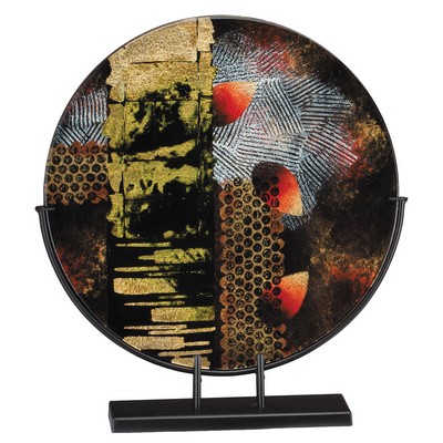 Harvest Hues Colorful Circular Art Glass Award on Black Metal Stand - 17 1/2'' H