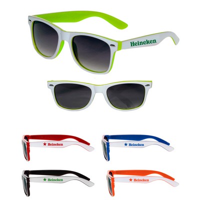 Union Printed - Two Color White Sunglasses with 1-Color Logo