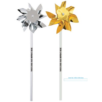 Pinwheel w/ Logo, SILVER MYLAR 4" dia (ASSEMBLY INCLUDED)