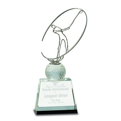 10" Clear/Black Crystal Golf Award with Silver Metal Oval Figure