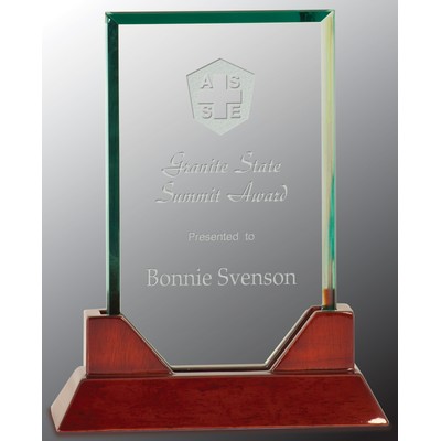 Jade Rectangle Glass Award with Rosewood Base