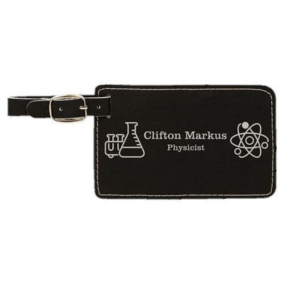 Luggage Tag, Black Faux Leather, 4 1/4" x 2 3/4"