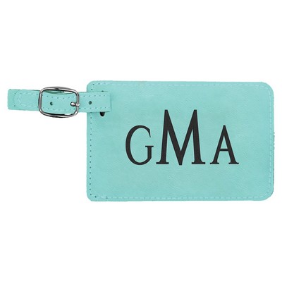 Luggage Tag, Teal Faux Leather, 4 1/4" x 2 3/4"