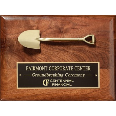 Walnut Satin Finish Plaque with Cast Shovel and Black Plate, 9"x12"