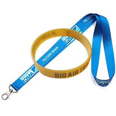 1 Set of Delicacy polyester lanyard and American style embossed silicone bracelet