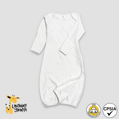 Baby Sleep Gown w/ Zipper & Mittens White 100% Cotton- Laughing Giraffe®