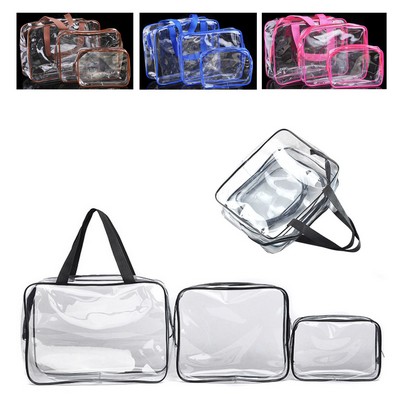 3 Pieces Clear PVC Zippered Makeup Bag Toilet Pouch