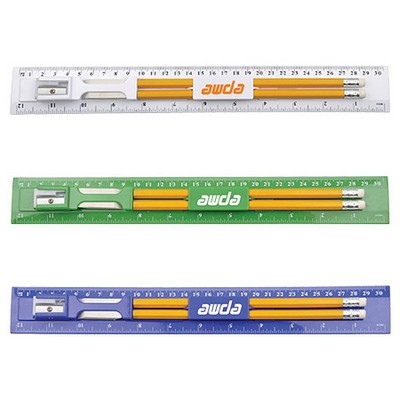 12" Ruler Kit w/Pencil, Eraser, Sharpener