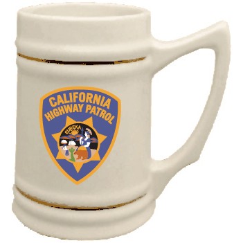 24 Oz. Natural Beige Ceramic Stein w/ Gold Bands