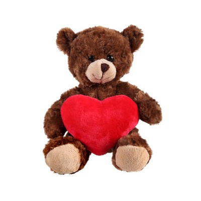 soft plush Chocolate Curly Sitting Bear with heart