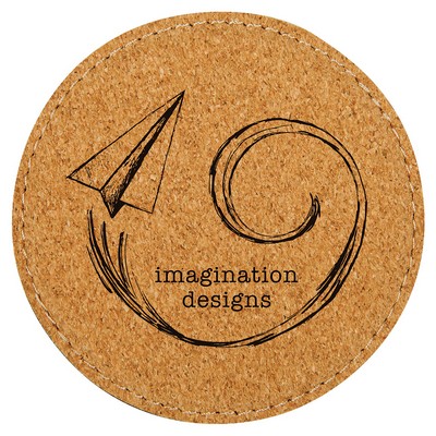 4" Round Cork Coaster with Stitching