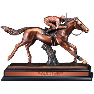 11½" Bronze Electroplated Jockey on Racing Horse Trophy