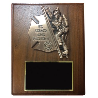 Firefighter w/Child Walnut Veneer Plaque (8" x 10")