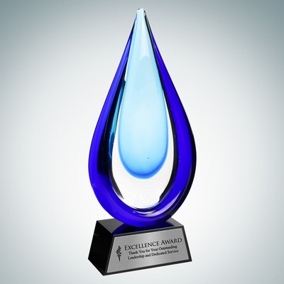 Art Glass Aquatic Award w/Black Base and Silver Plate (L)