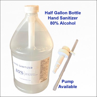 Half Gallon Bottle Hand Sanitizer (80% Alcohol) EPA FDA with or without a Pump - USA Made