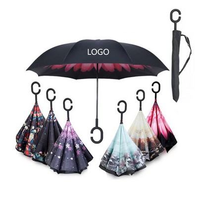 Double Layer Inverted Umbrella with C-Shaped Handle