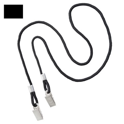 Black 1/8" Open-Ended Event Lanyard/Mask Holder with 2 Bulldog Clips