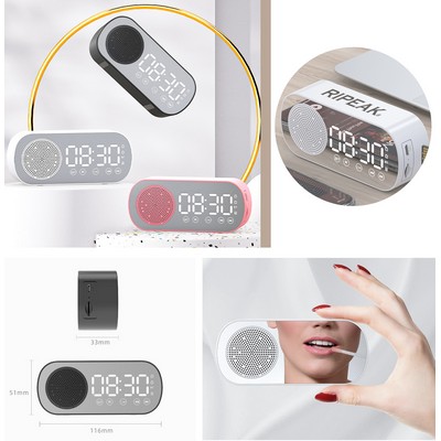 2000 mAh Digital LED Mirror Radio Alarm Clock Wireless Speaker