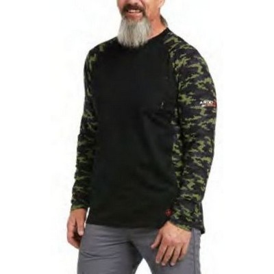 Ariat® Men's FR Stretch Camo Baseball Black & Lime Green T-Shirt