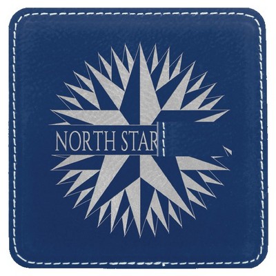 Square Coaster, Blue Faux Leather, 4x4"