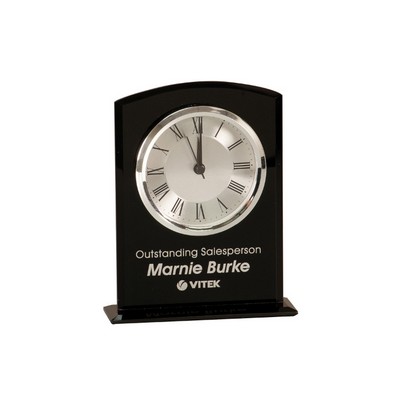 6.25" Black Square Arch Glass Clock with Base