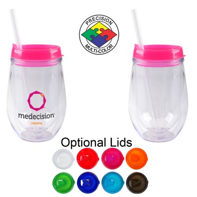 10 Oz. Bev2Go - Acrylic Double Wall Tumbler with Pink Lid and Clear Straw - Precision Spot Color