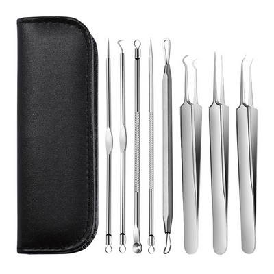 Stainless steel 8 in 1 pimple extractor needle and Tweezers tool kit