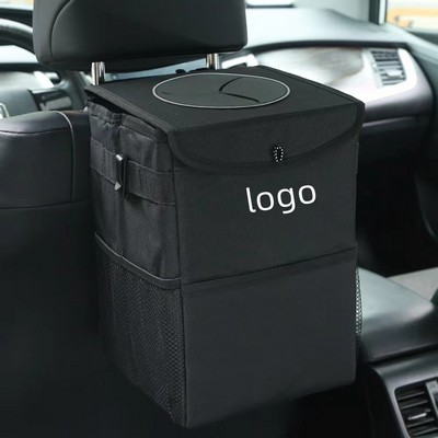 Car Trash Can with Lid and Storage Pockets, 100% Leak-Proof Car Organizer, Waterproof Car Garbage Ca