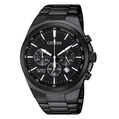 Citizen® Men's Quartz Chronograph Black Stainless Steel Watch w/Black Dial