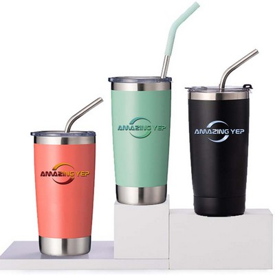 Straight Drinking Stainless Steel Tumbler W/Straw 20oz.