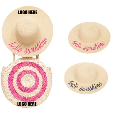 Round Fashion Straw Hat & Hand Bag Set