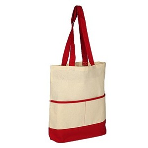 100% Cotton Sheeting Color Accent Tote w/Pocket (14.5"x17"x3")