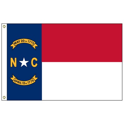 North Carolina 3' x 5' 2-ply Poly Flag w/ Heading & Grommets