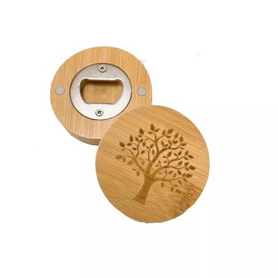 Round Magnetic Bamboo Bottle Opener