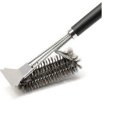 Stainless Steel Wire Bristle Grill Cleaner Brush With Scraper