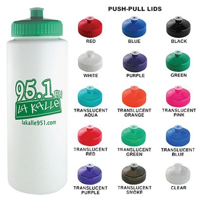 20 Oz White Plastic Water Bottle W/ your Choice of Lid Color