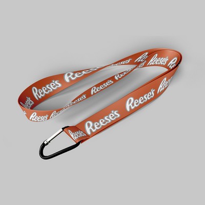 1" Texas Orange custom lanyard printed with company logo with Carabiner Keychain attachment 1"