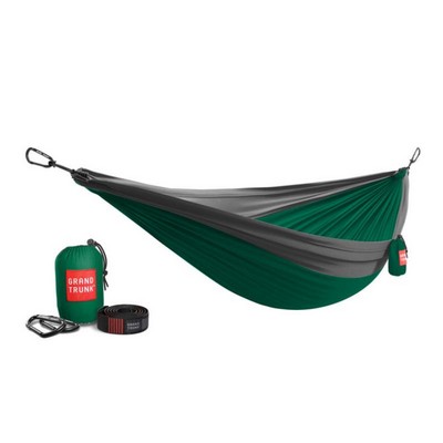 Double Deluxe Parachute Nylon Hammock w/Straps - Green/Charcoal