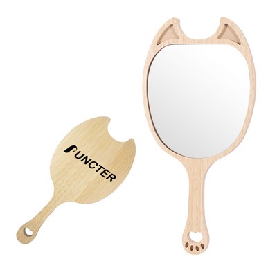 Devil Shape Wood Handheld Mirror Makeup Mirror - Size L