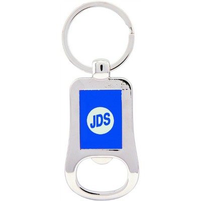 2 1/8" Silver/Blue Laserable Bottle Opener Keychain