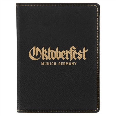 4 1/4" x 5 1/2" Black/Gold Laserable Leatherette Passport Holder