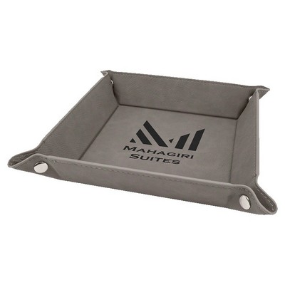 6" x 6" Gray Laserable Leatherette Snap Up Tray with Silver Snaps