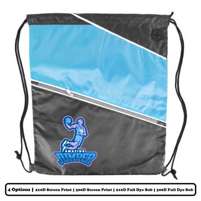 Solid Multi-Panel Polyester Drawstring Bag With Slant-Zip Pocket - Screen Print, Heat Press