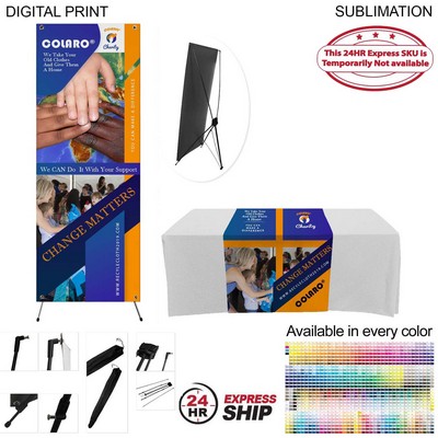 24 Hr Express Ship - Tradeshow Package, Banner with X-Stand + Sublimated Tablerunner, Easy to setup